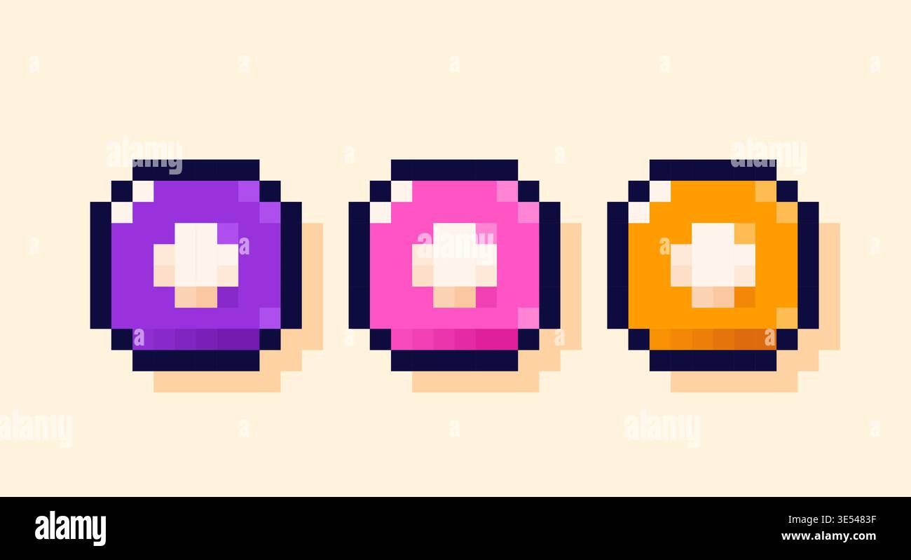 Pixel art game UI buttons.  Stock Vector