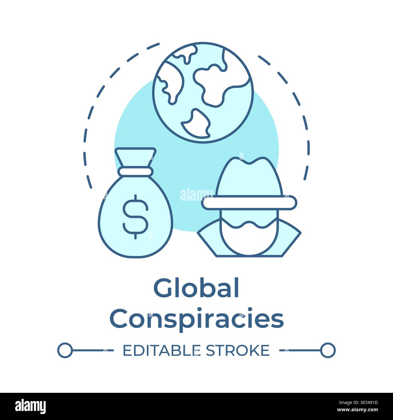 Global conspiracies soft blue concept icon Stock Vector