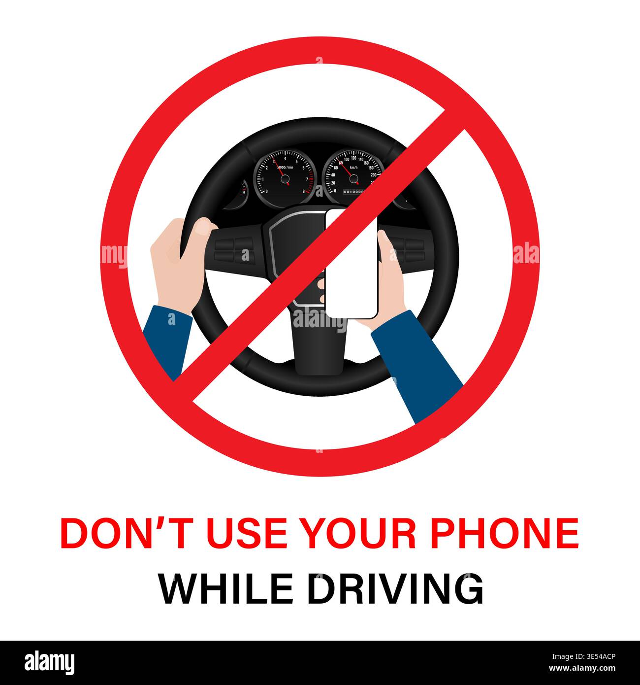 A Man Using Phone Texting Message While Driving a Car. Do Not Use Phone ...