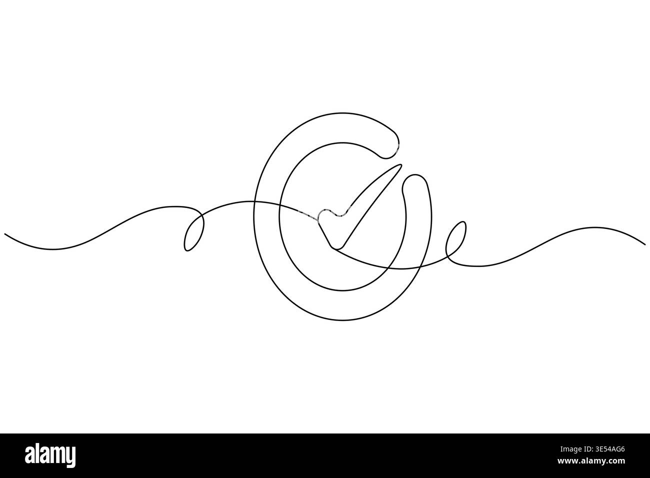 Shield with check mark continuous one line drawing on white background Stock Vector
