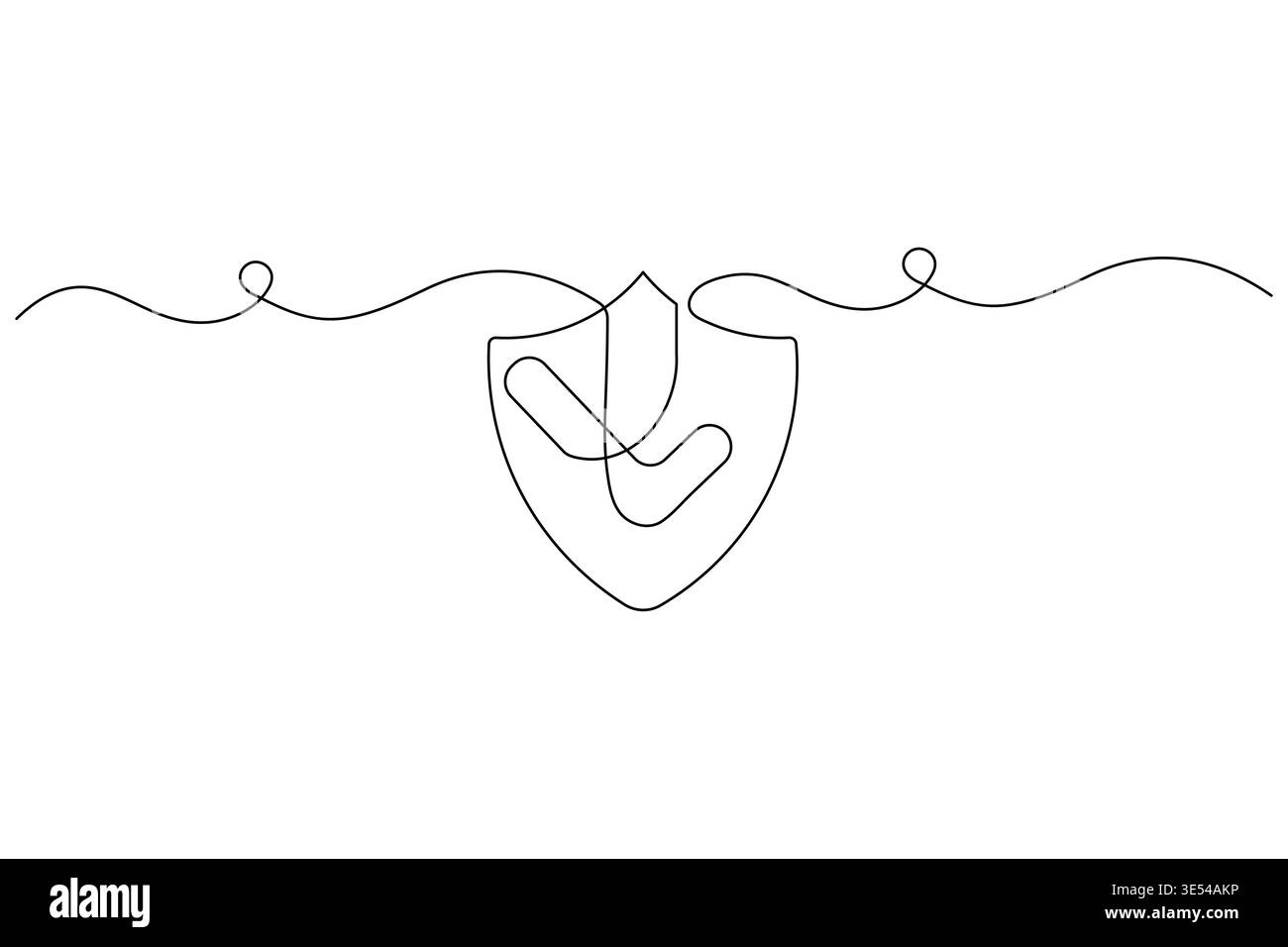 Shield with check mark continuous one line drawing on white background Stock Vector