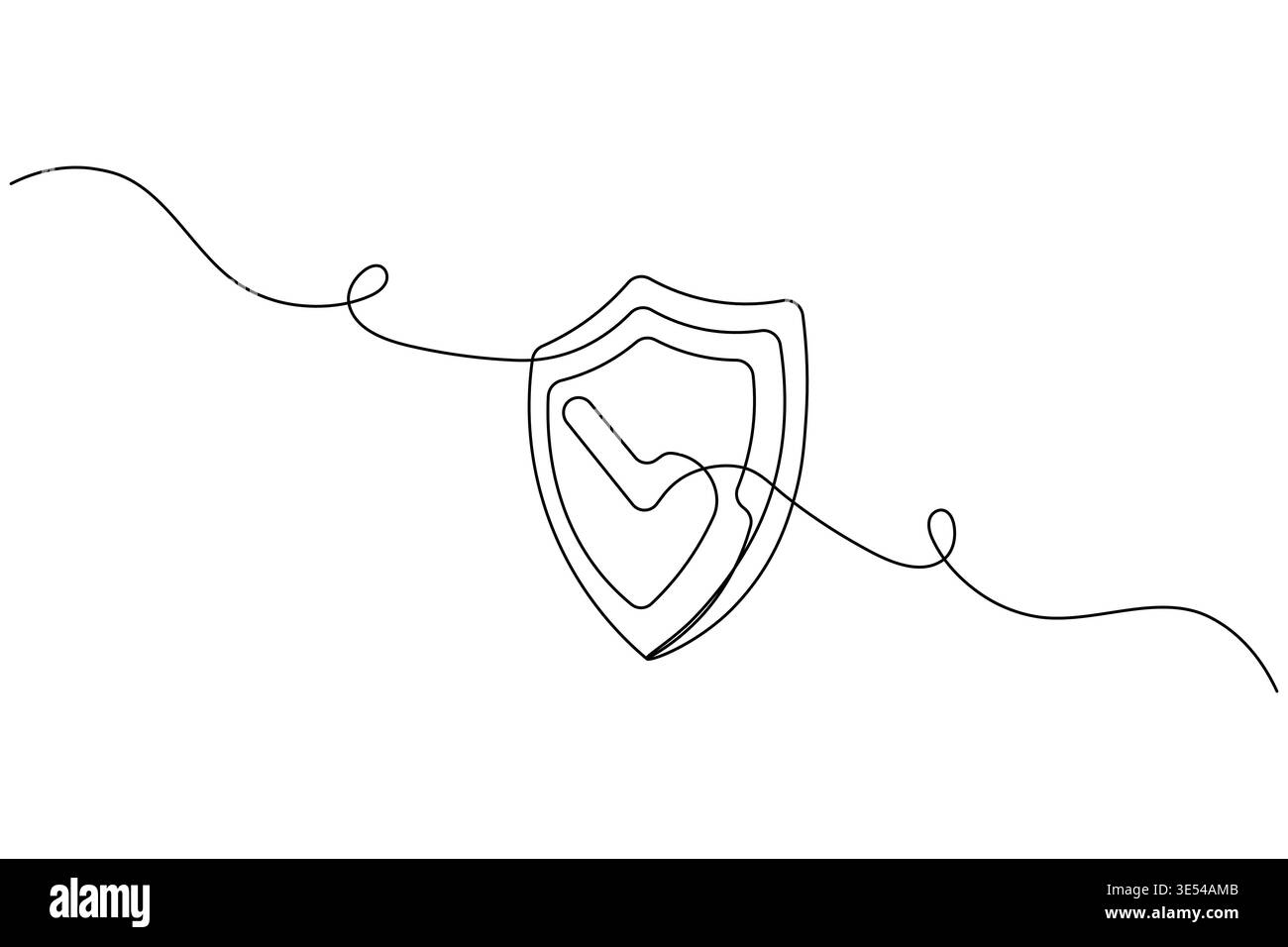 Shield with check mark continuous one line drawing on white background Stock Vector