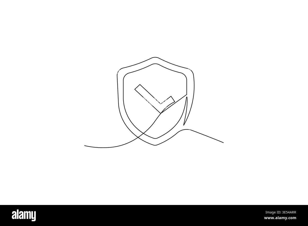 Shield with check mark continuous one line drawing on white background Stock Vector