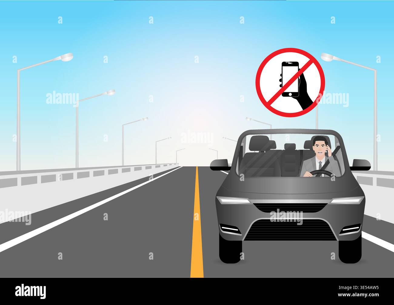 A Man Using Phone Texting Message While Driving a Car. Do Not Use Phone ...