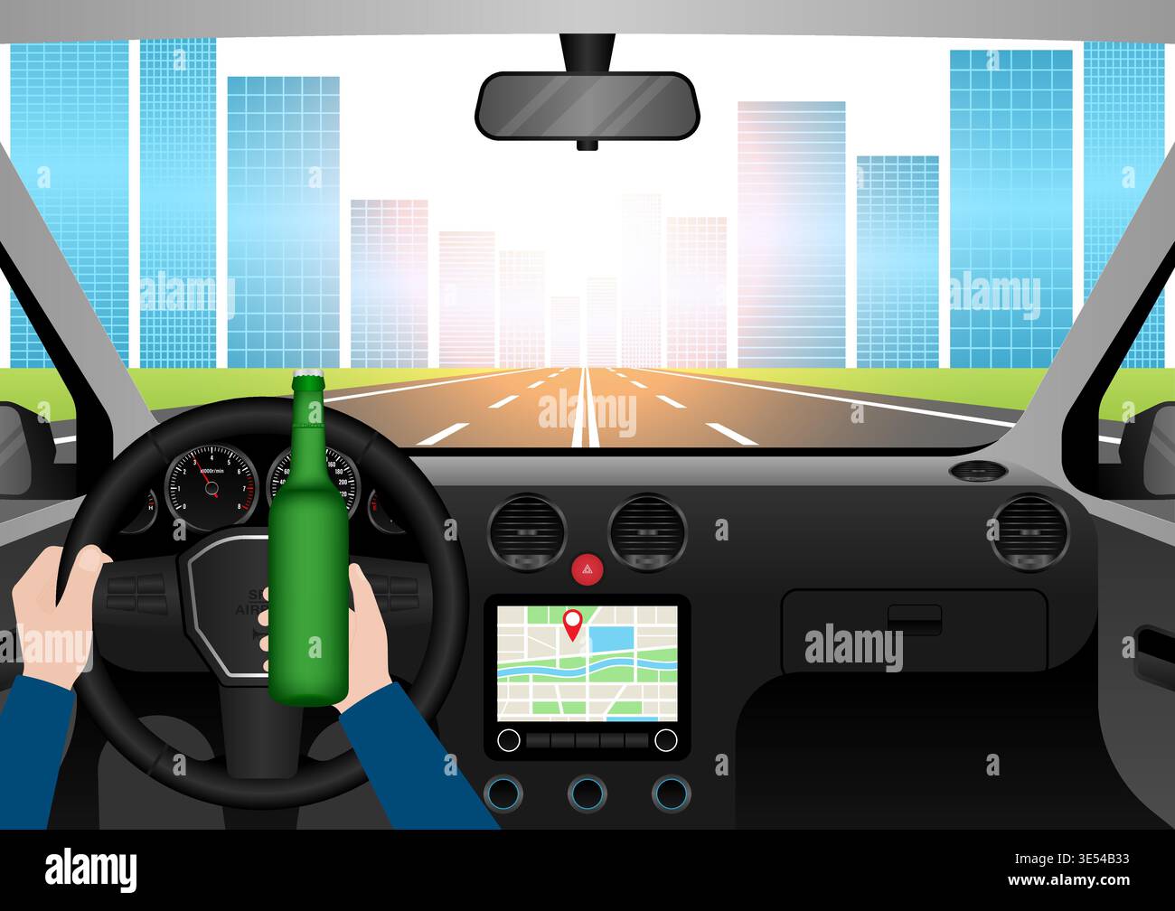 Man Drinking Alcohol While Driving a Car. Do Not Drink and Drive ...