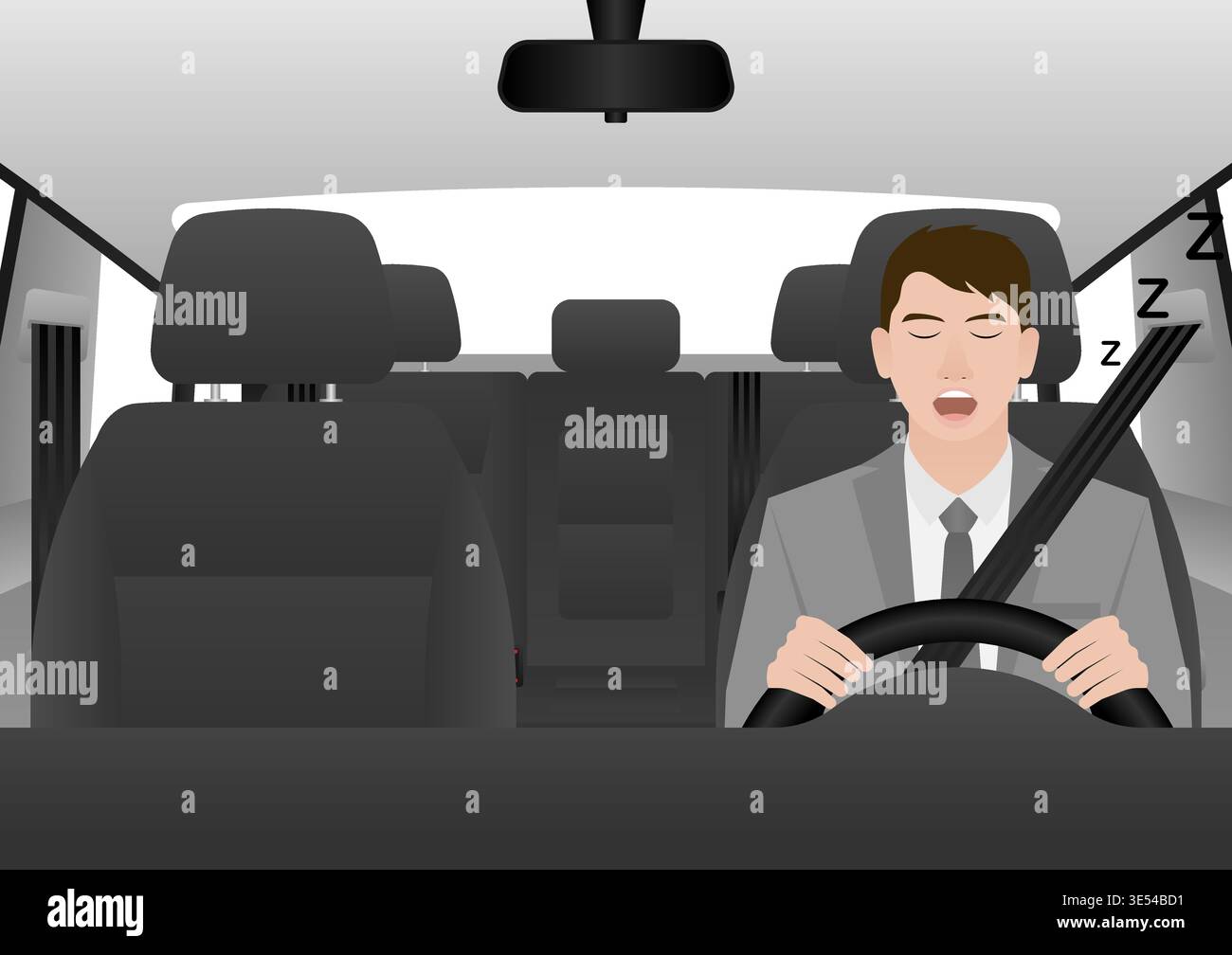 Sleepy Man. Man Sleepy While Driving. Driver Falling Asleep While Driving. Vector Illustration. Stock Vector