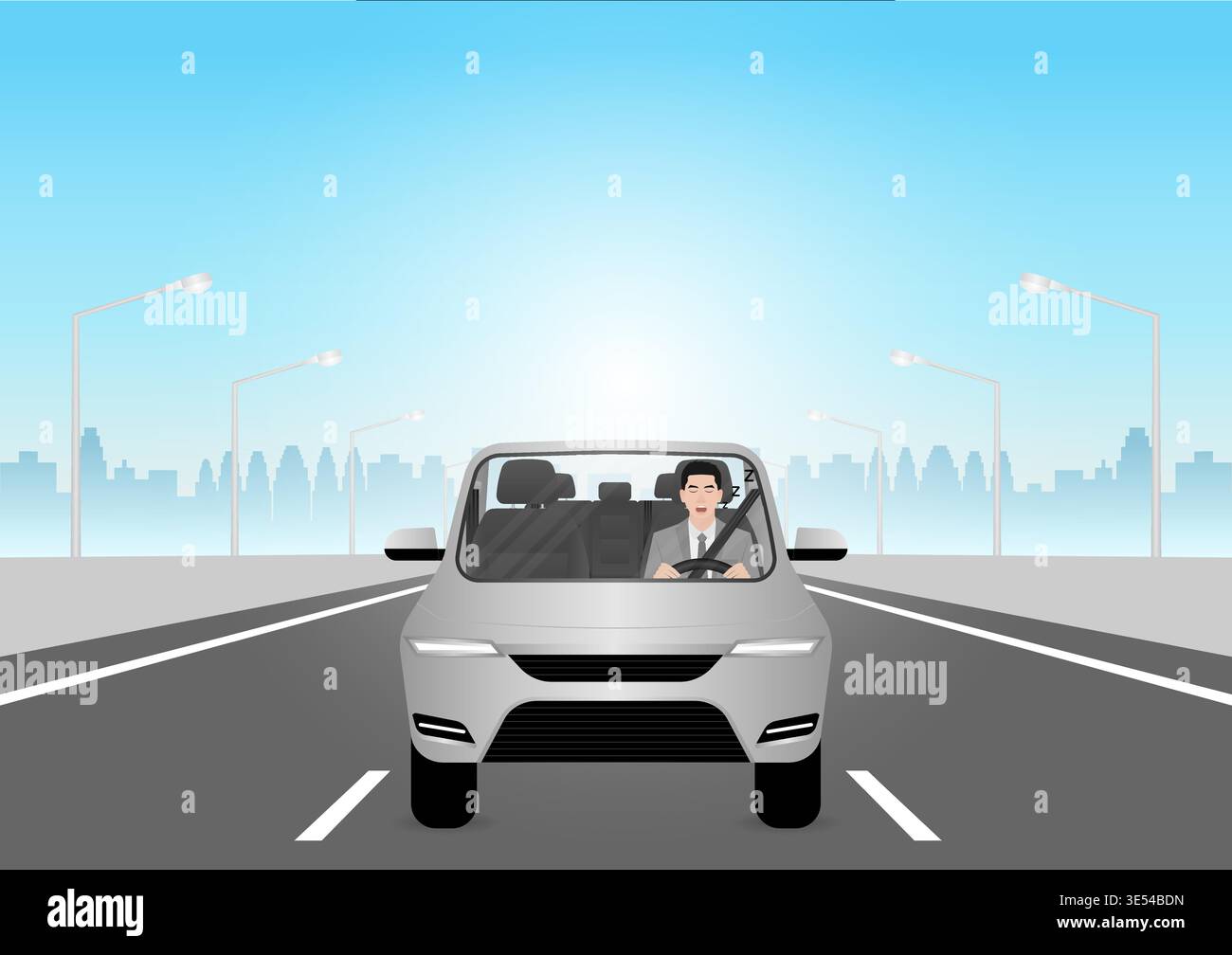Sleepy Man. Man Sleepy While Driving. Driver Falling Asleep While Driving. Vector Illustration. Stock Vector
