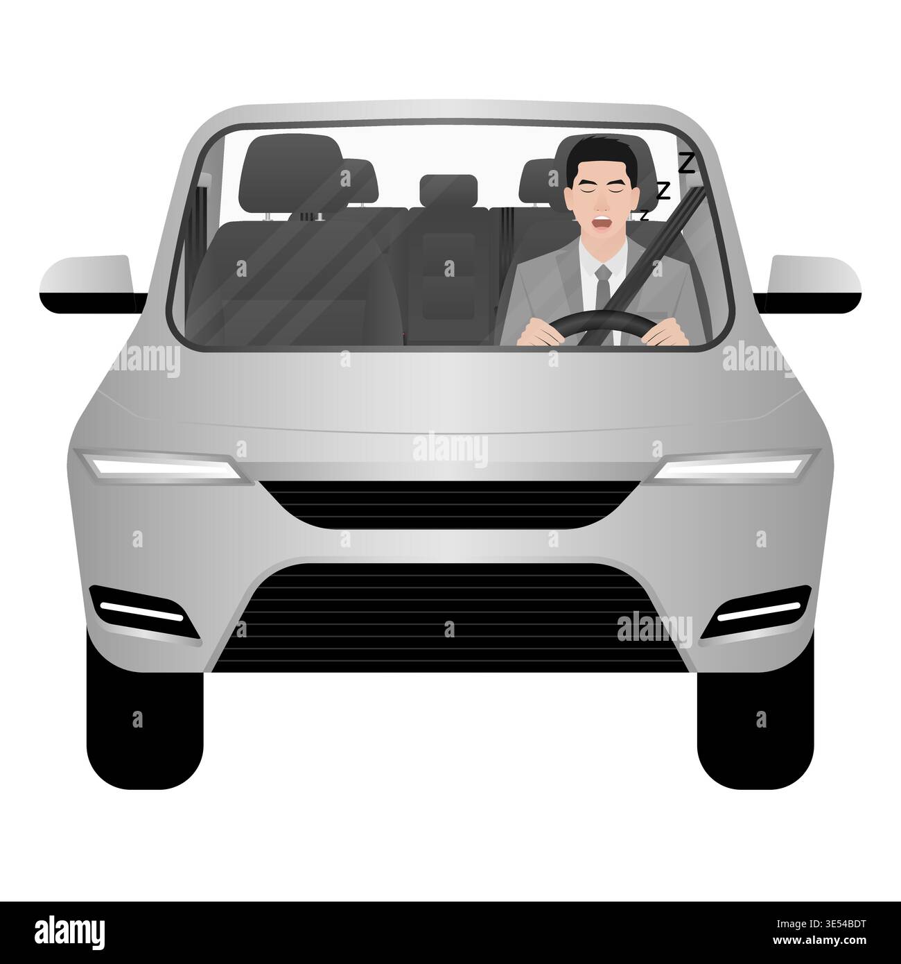 Sleepy Man. Man Sleepy While Driving. Driver Falling Asleep While Driving. Vector Illustration. Stock Vector