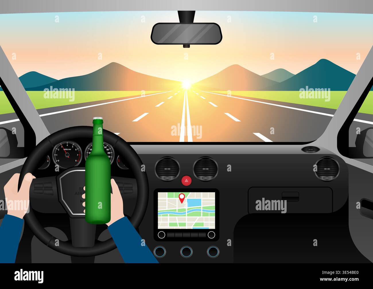Man Drinking Alcohol While Driving a Car. Do Not Drink and Drive ...