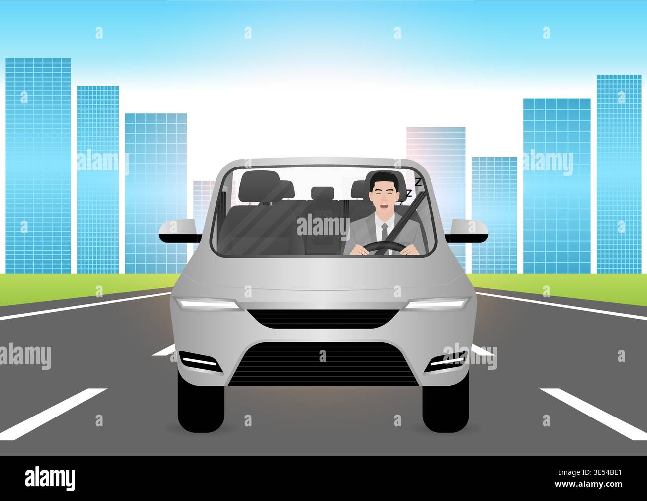Sleepy Man. Man Sleepy While Driving. Driver Falling Asleep While Driving. Vector Illustration. Stock Vector
