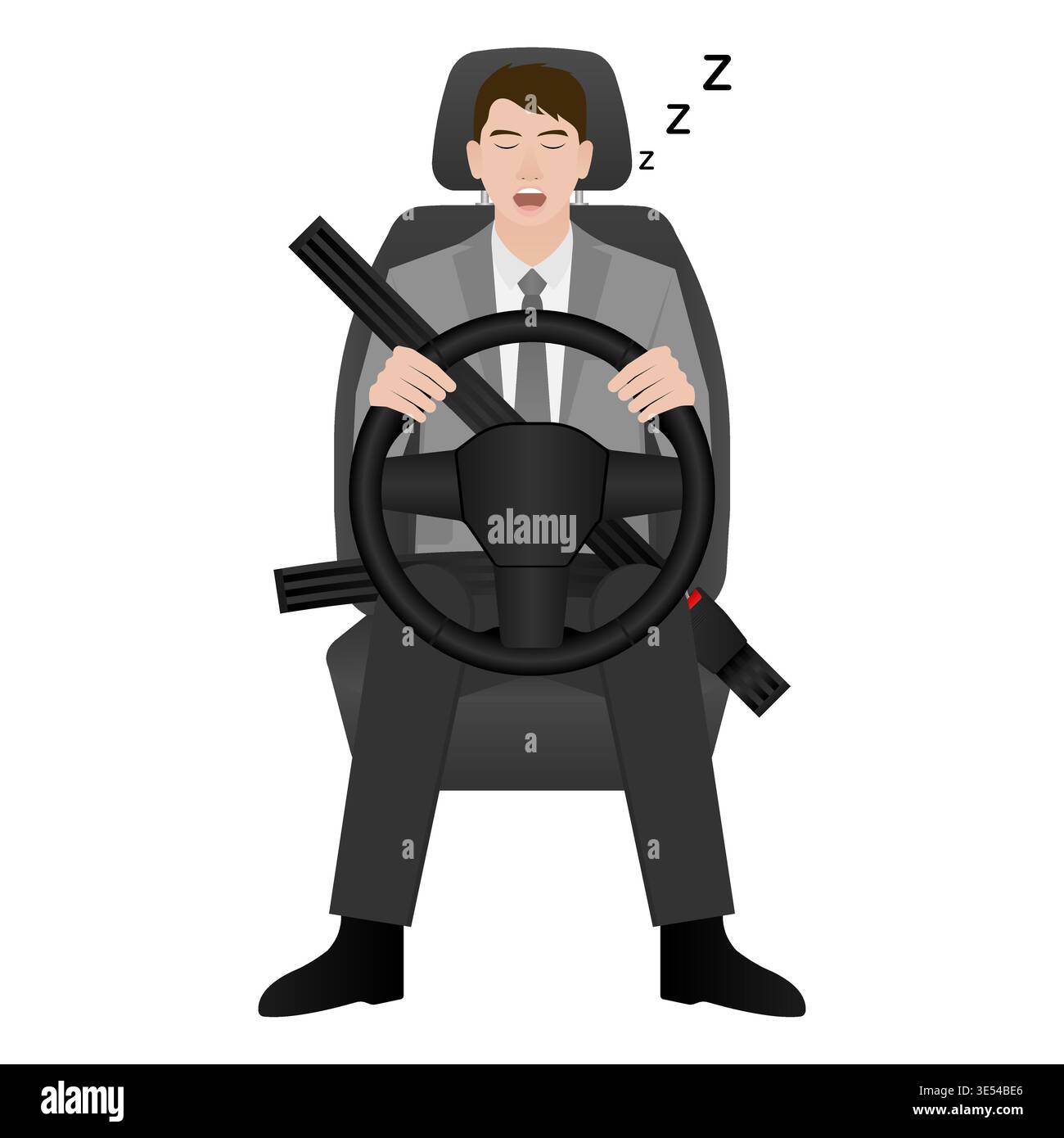 Sleepy Man. Man Sleepy While Driving. Driver Falling Asleep While Driving. Vector Illustration. Stock Vector