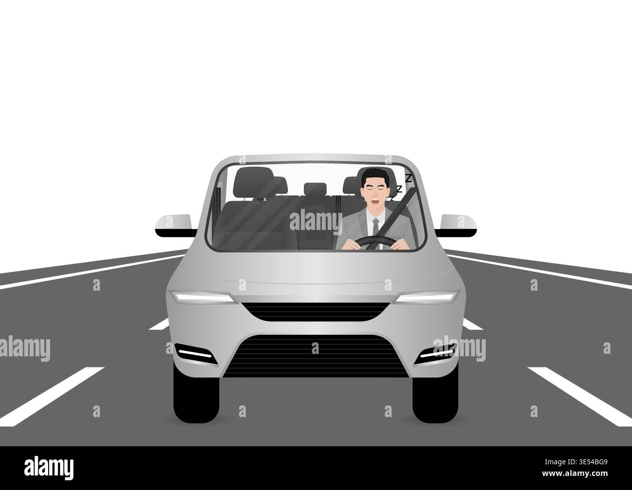 Sleepy Man. Man Sleepy While Driving. Driver Falling Asleep While Driving. Vector Illustration. Stock Vector