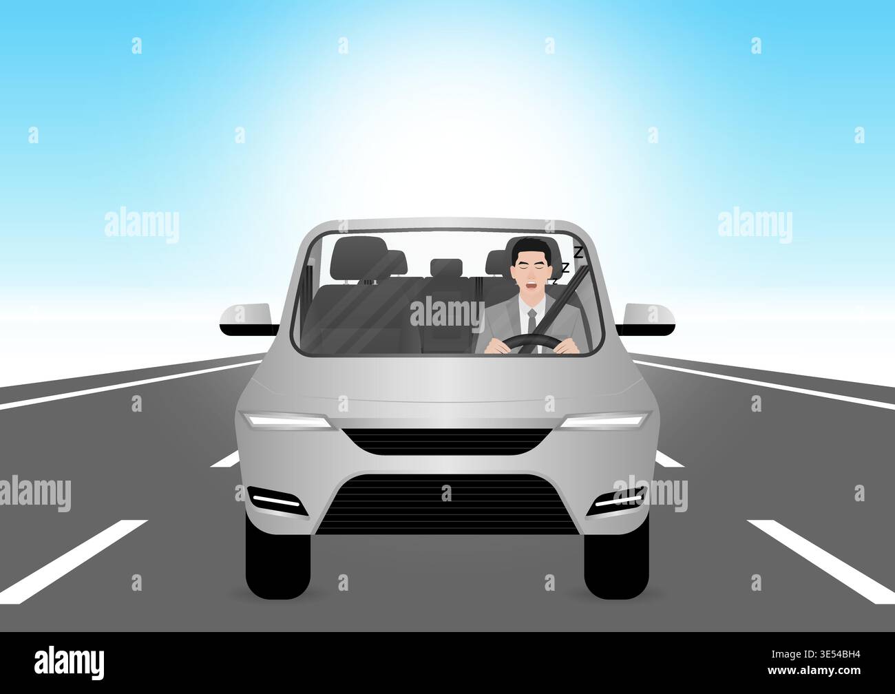 Sleepy Man. Man Sleepy While Driving. Driver Falling Asleep While Driving. Vector Illustration. Stock Vector