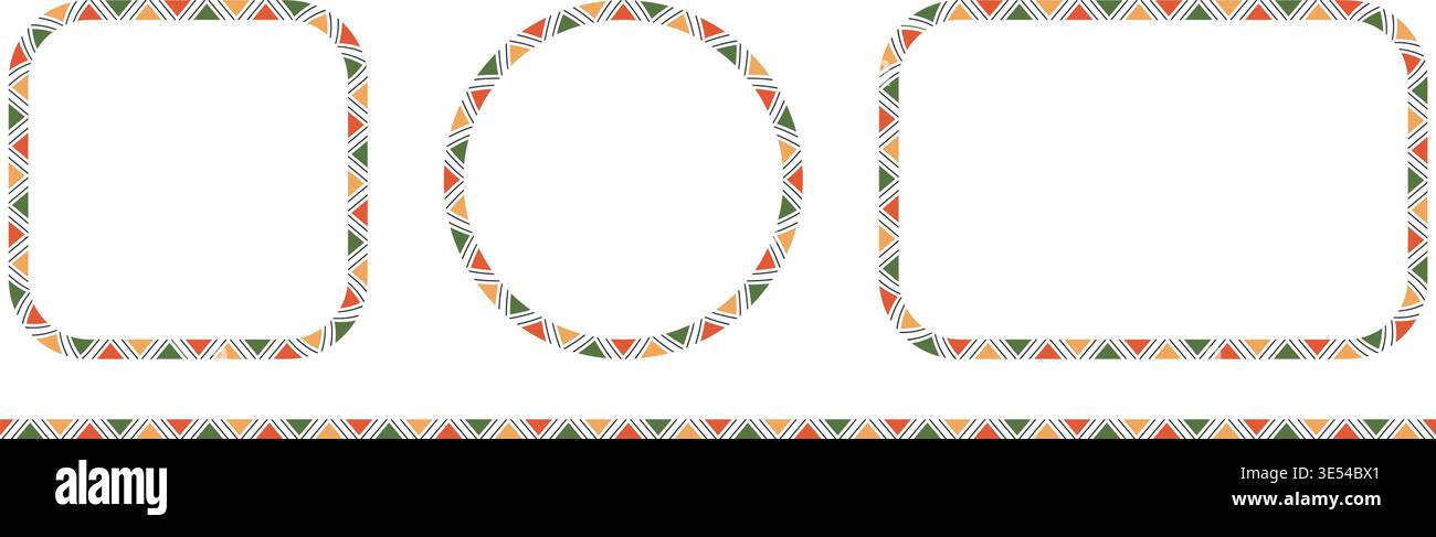 Mexican triangular pattern circle and rectangle frames set. African ethnic motif border. Aztec ornament frame. Mexican ornament. text frame. Vector Stock Vector