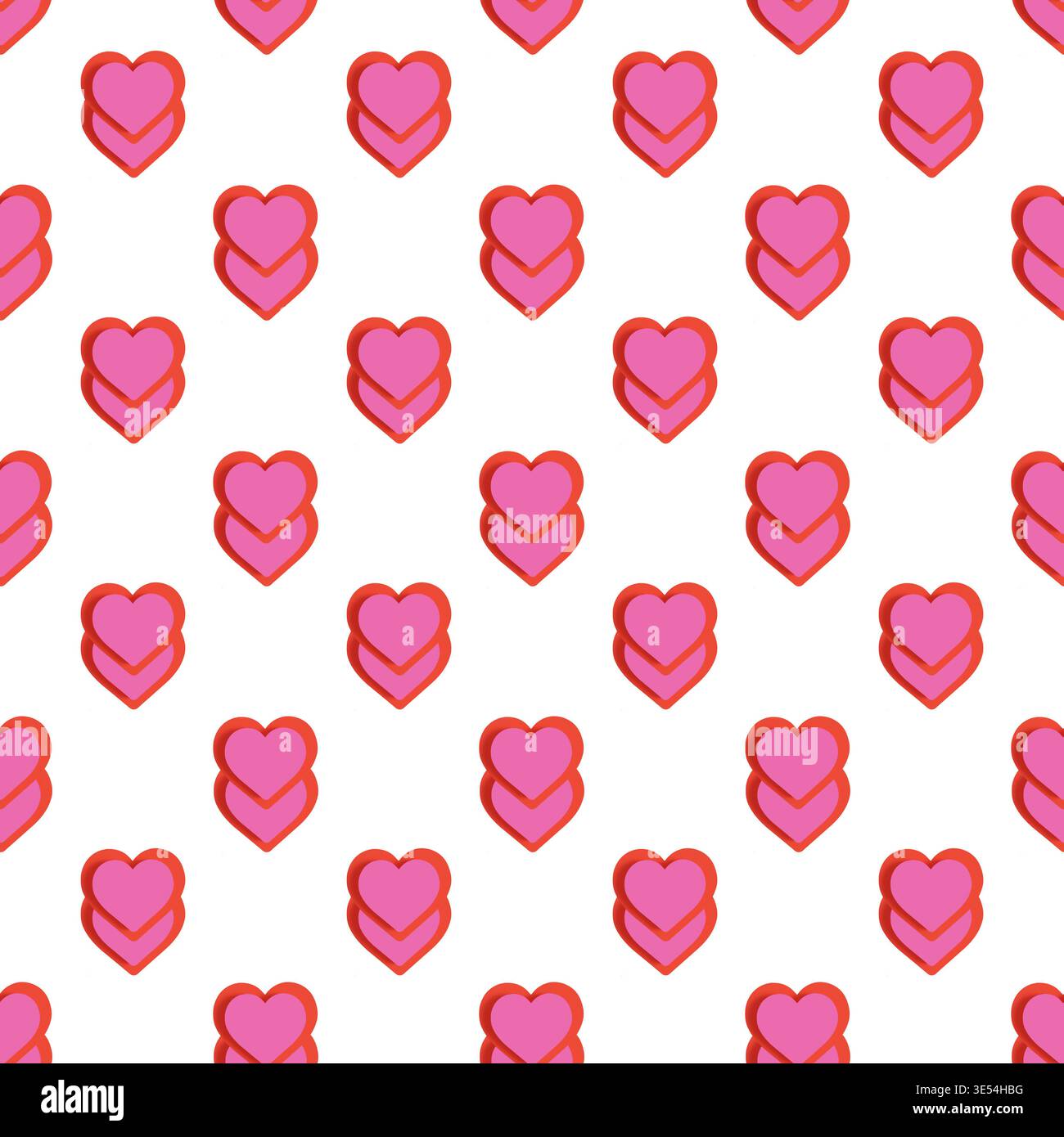 Small layered pink hearts and red outline seamless pattern background Stock Photo