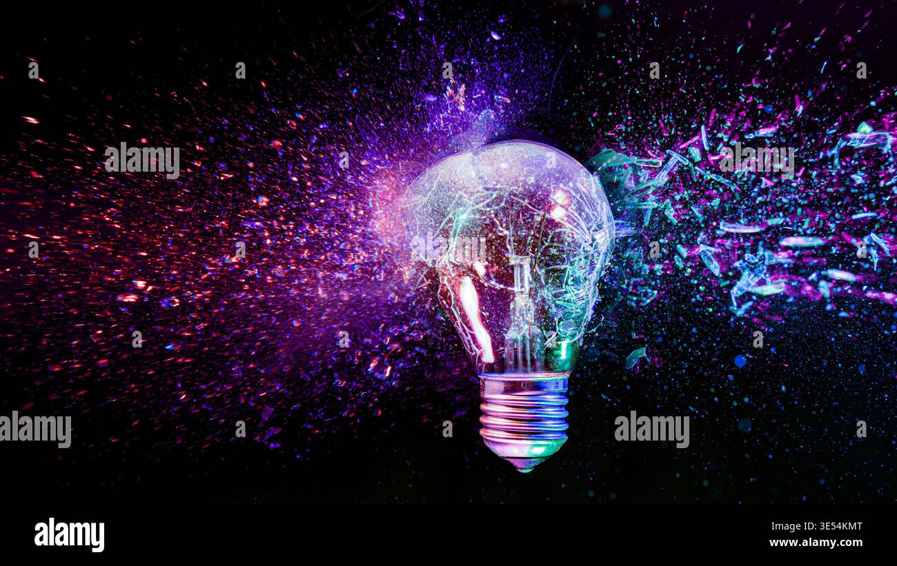 real Light bulb exploding idea concept Stock Photo