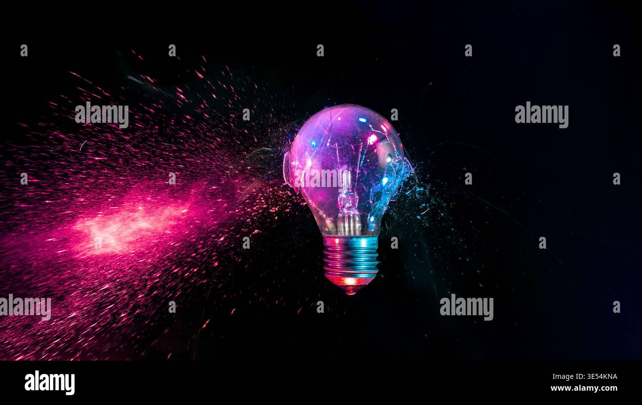 Light bulb real exploding creativity concept Stock Photo