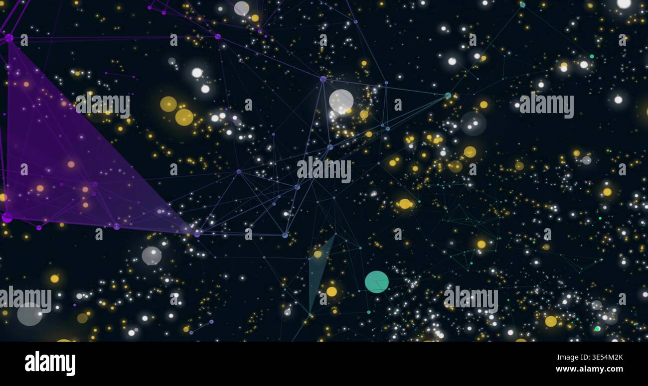 Displaying node cluster forming light-blue mesh on dark canvas, with polygons and glowing nodes Stock Photo