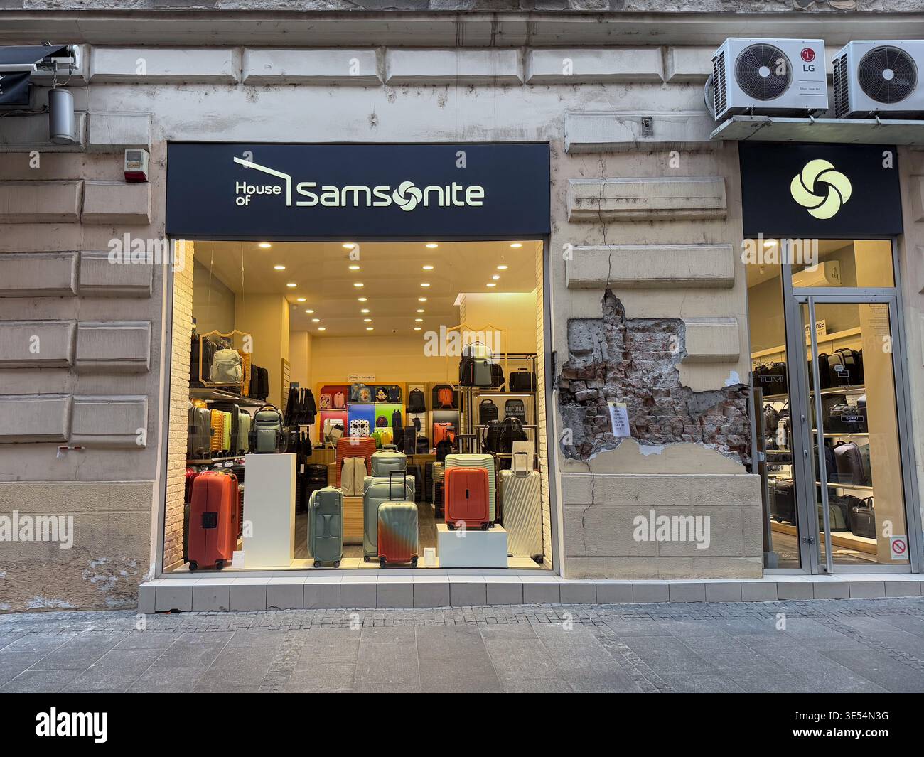 Belgrade, Serbia. March 21, 2026: Exterior view of Samsonite store in Belgrade. Samsonite is an American luggage manufacturer and retailer founded in Stock Photo