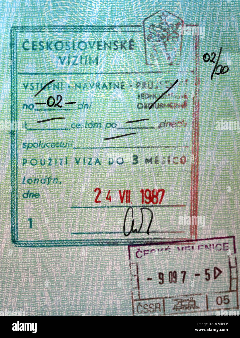 Passport Czechoslovakia Visa. Stock Photo