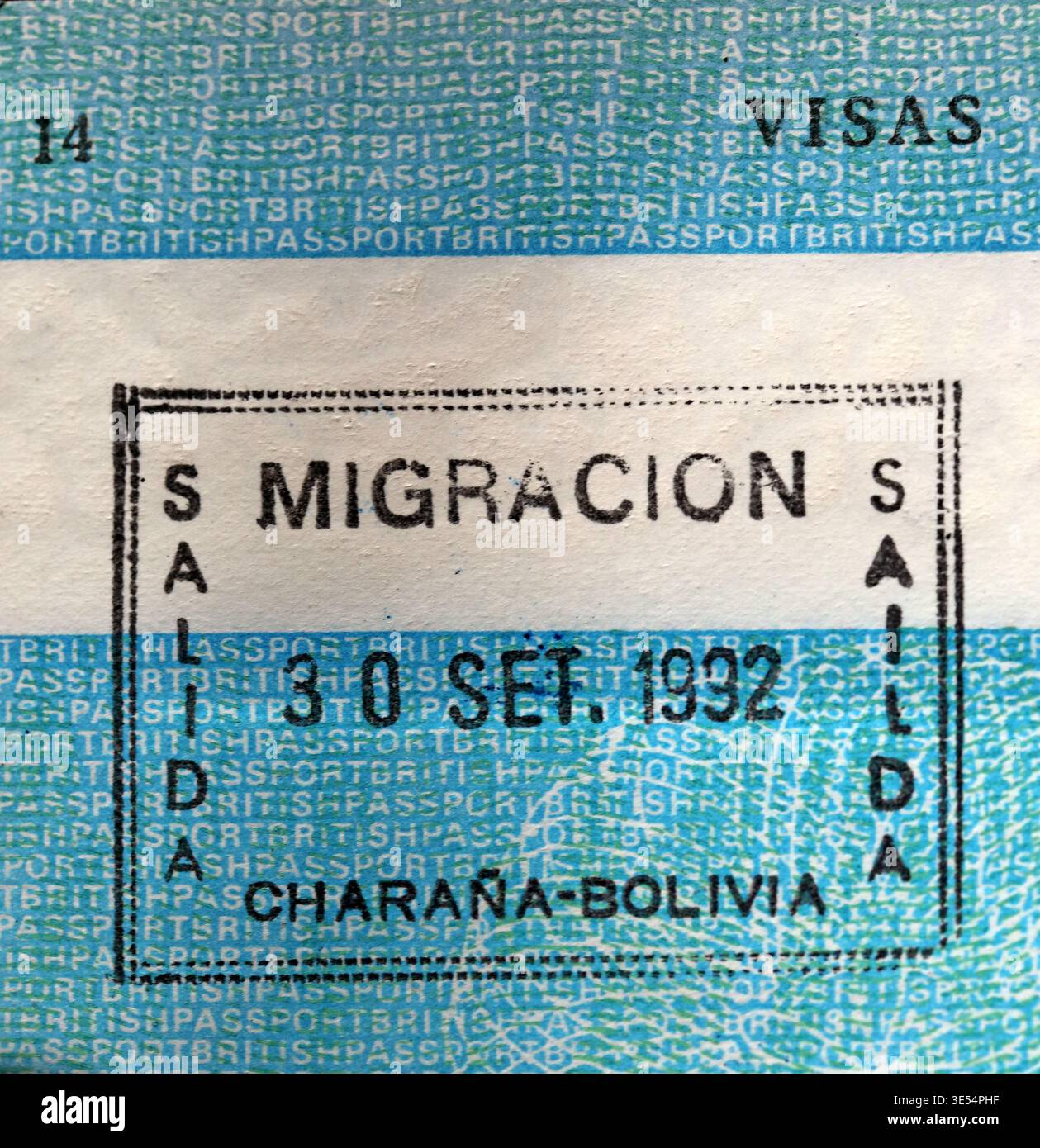 Bolivia passport stamp. Stock Photo