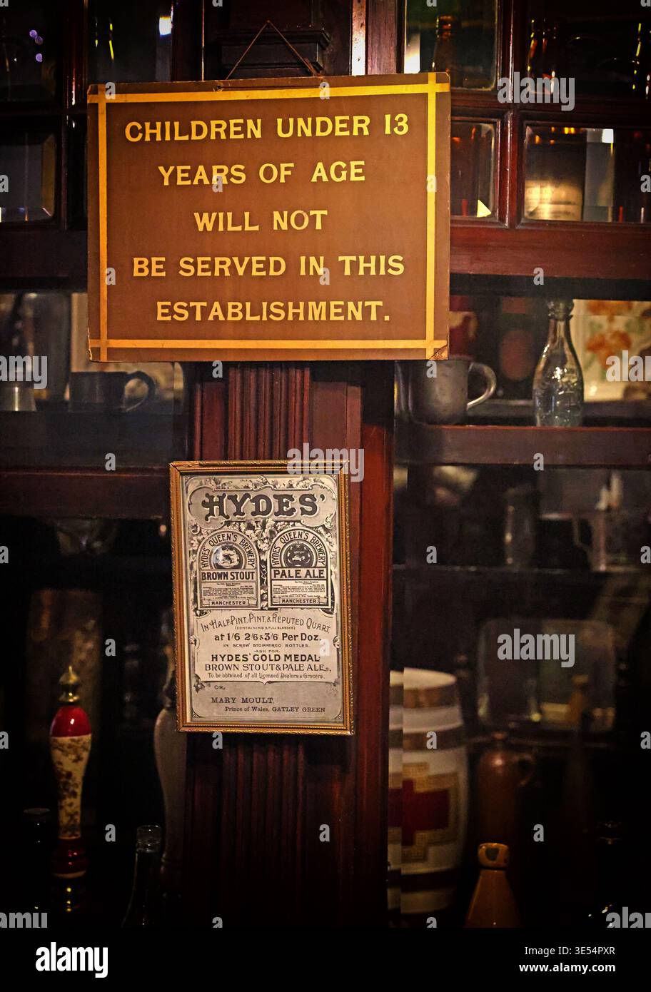 Hydes beers pub No under 13s, United Kingdom. Stock Photo