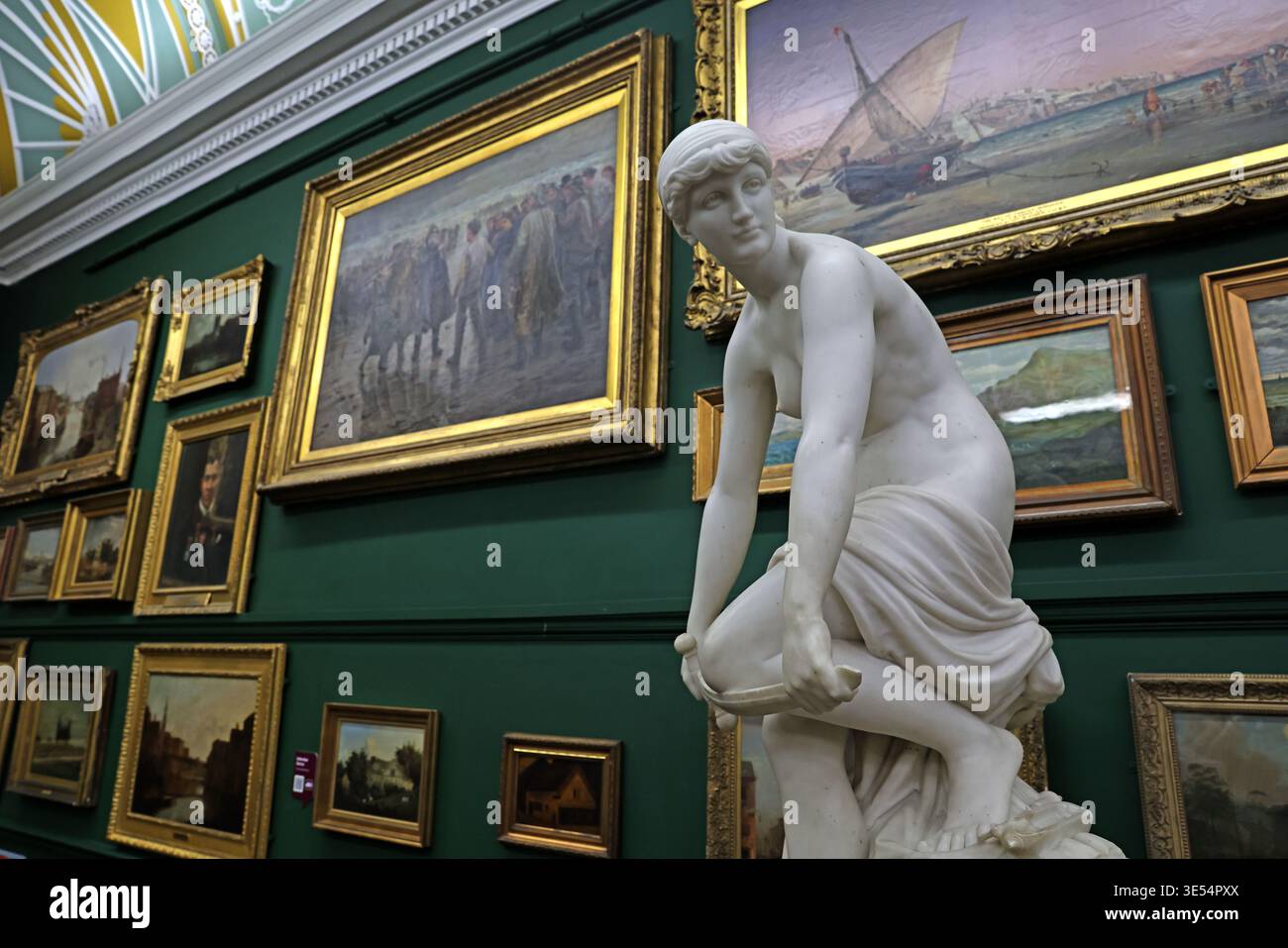 Interior of Salford Museum and Art Gallery with paintings and sculpture Stock Photo