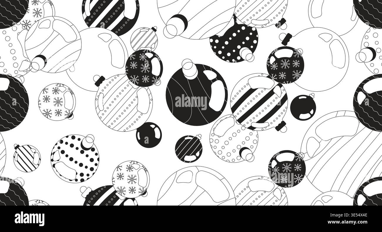 Christmas ornaments black and white repeating pattern Stock Vector