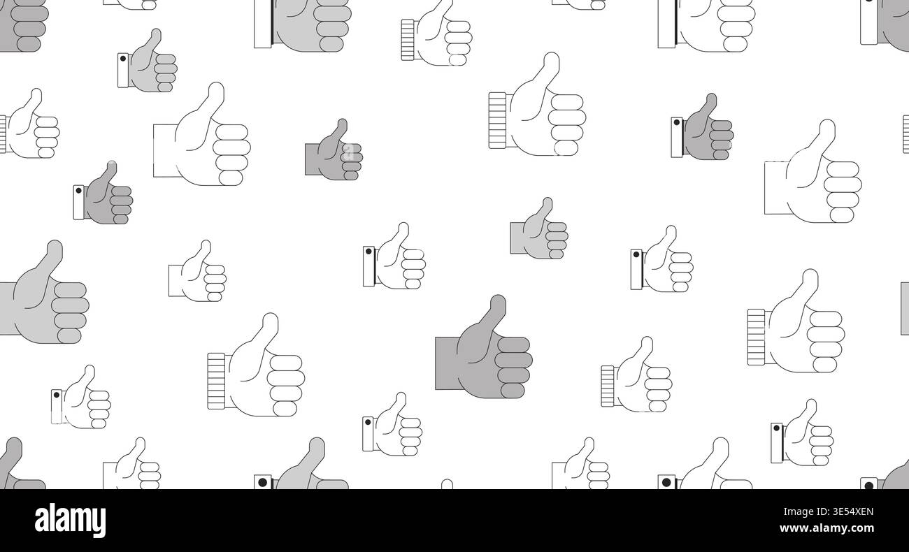 Social media thumbs up black and white repeating pattern Stock Vector