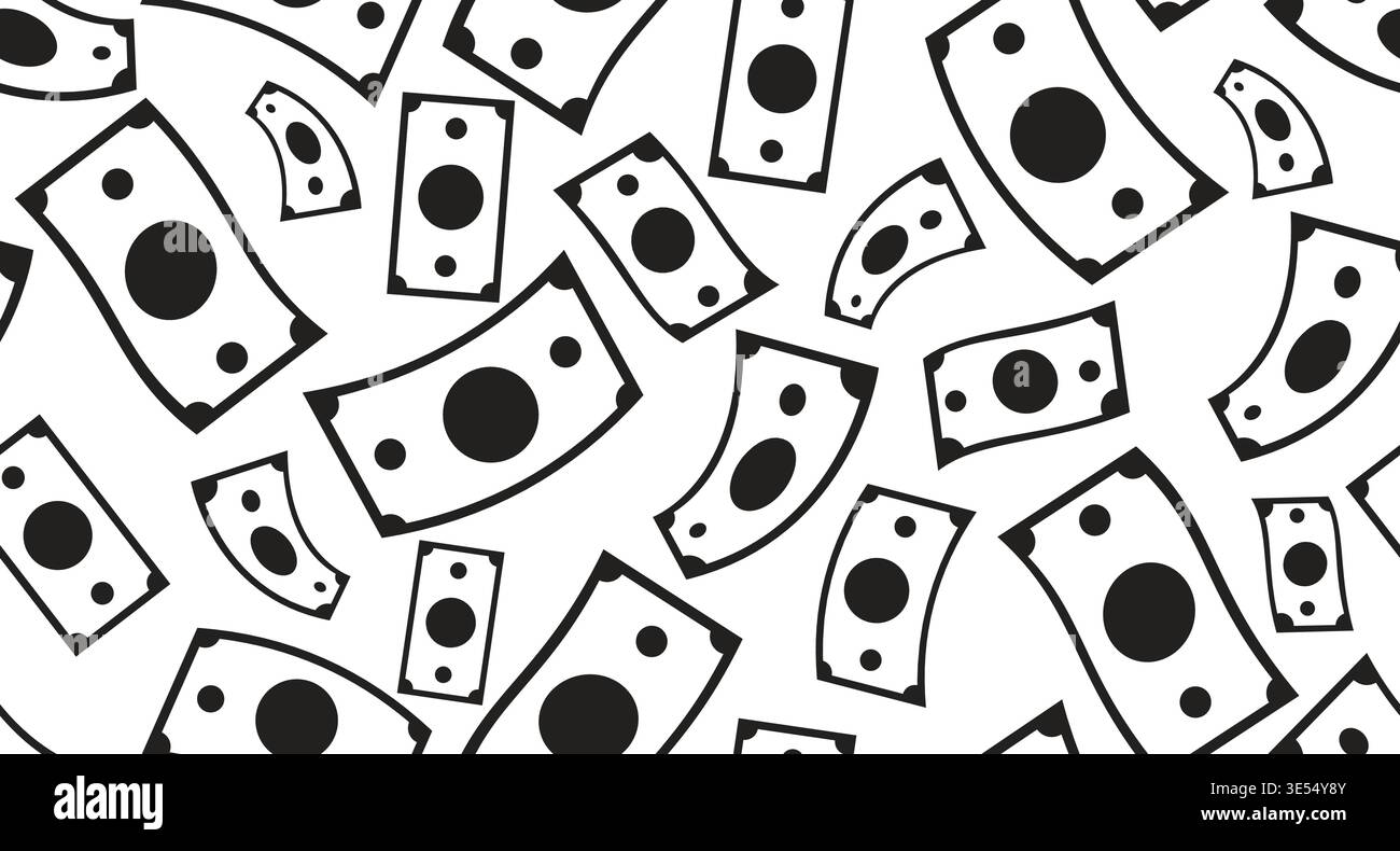 Paper money bills black and white repeating pattern Stock Vector
