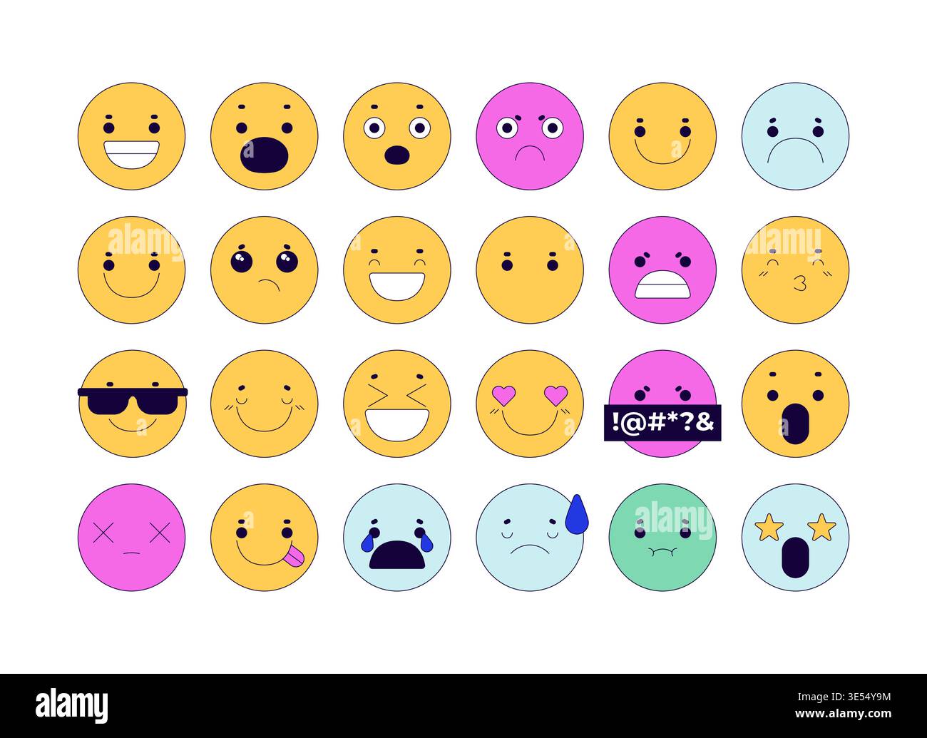 Y2k cute emoji faces 2D cartoon objects set Stock Vector