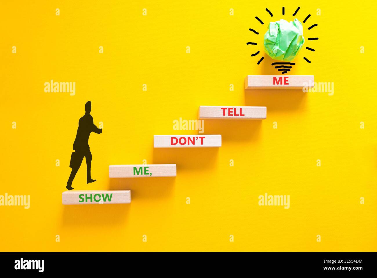 Tell or show symbol. Concept words Show me, do not tell me on beautiful ...