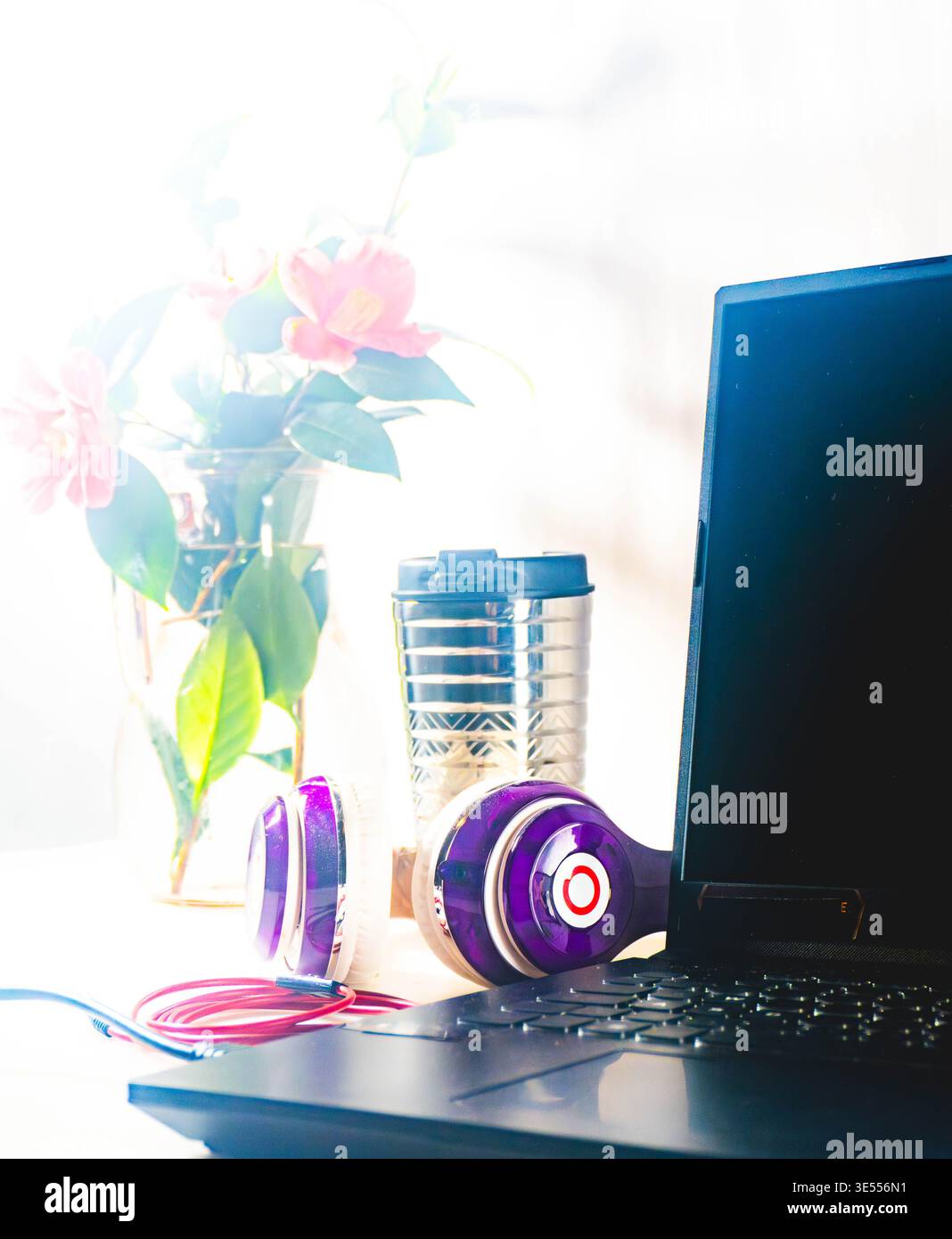 Laptop and morning light Stock Photo