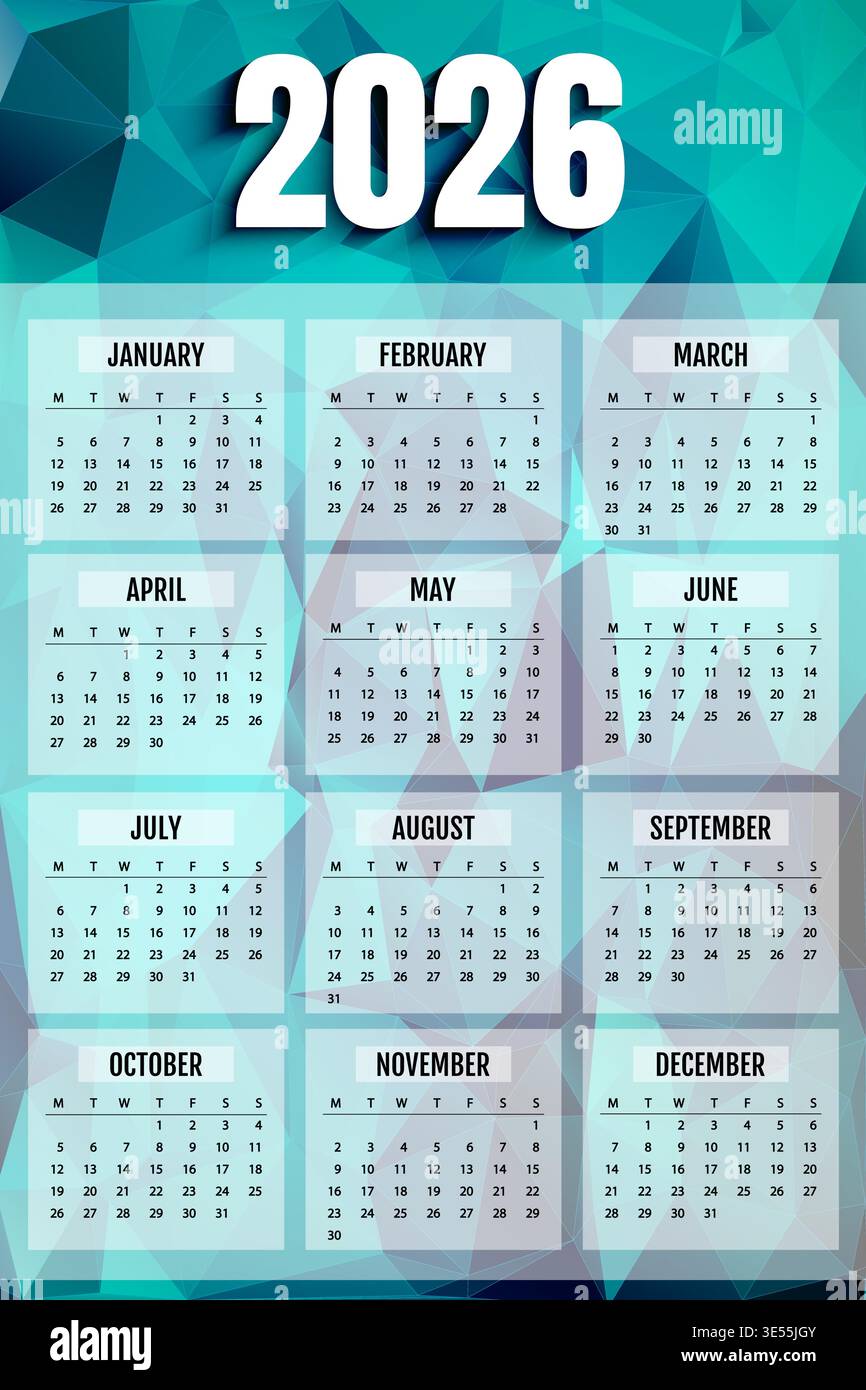 2026 calendar vector template on geometric background Stock Vector ...