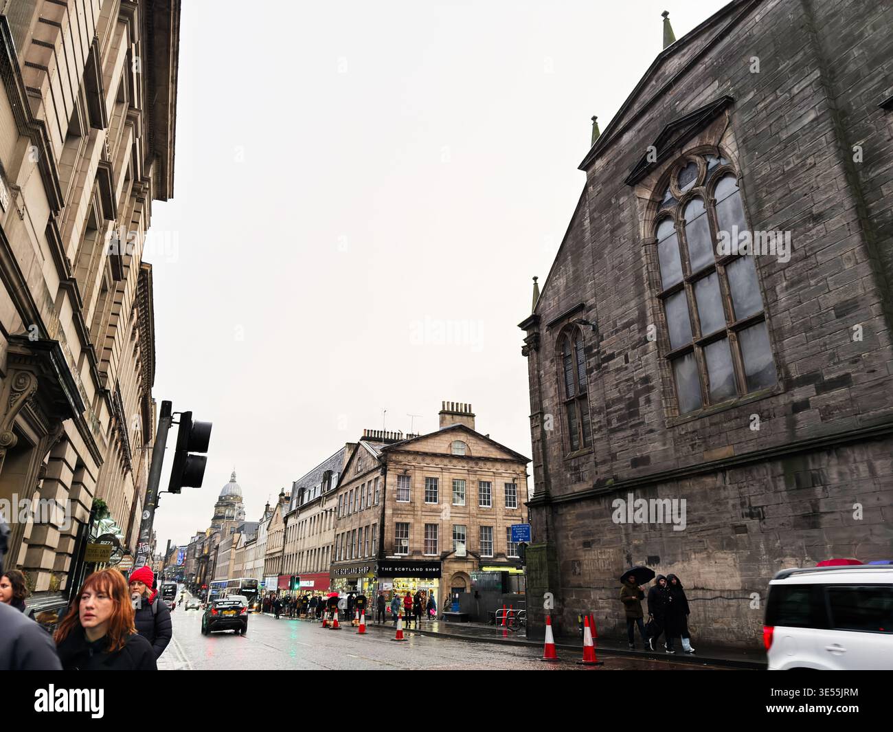 Edinburgh, Scotland, UK - February 15, 2026: Wet urban street scene in ...