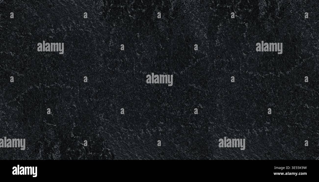 Black rough stone surface widescreen grunge texture. Dark abstract textured large background Stock Photo