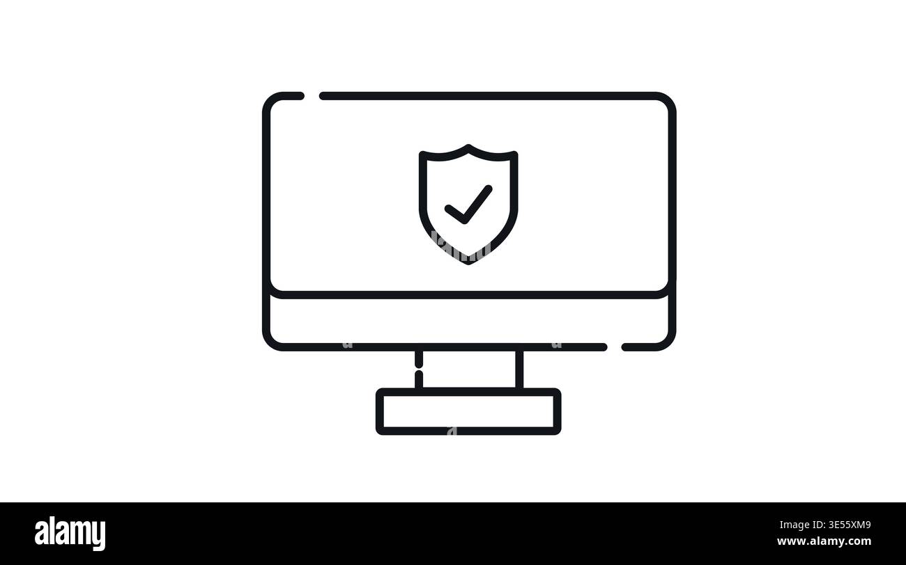 Desktop computer with shield and check mark icon Stock Vector