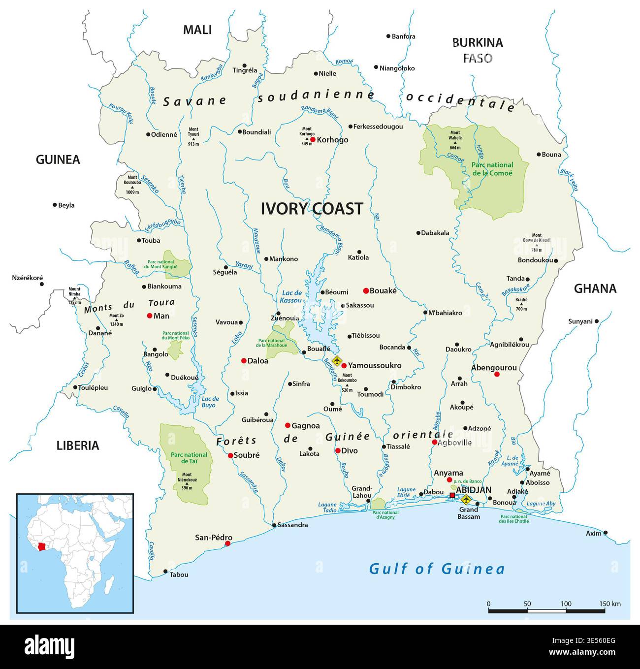 Map of the West African state of Ivory Coast Stock Photo