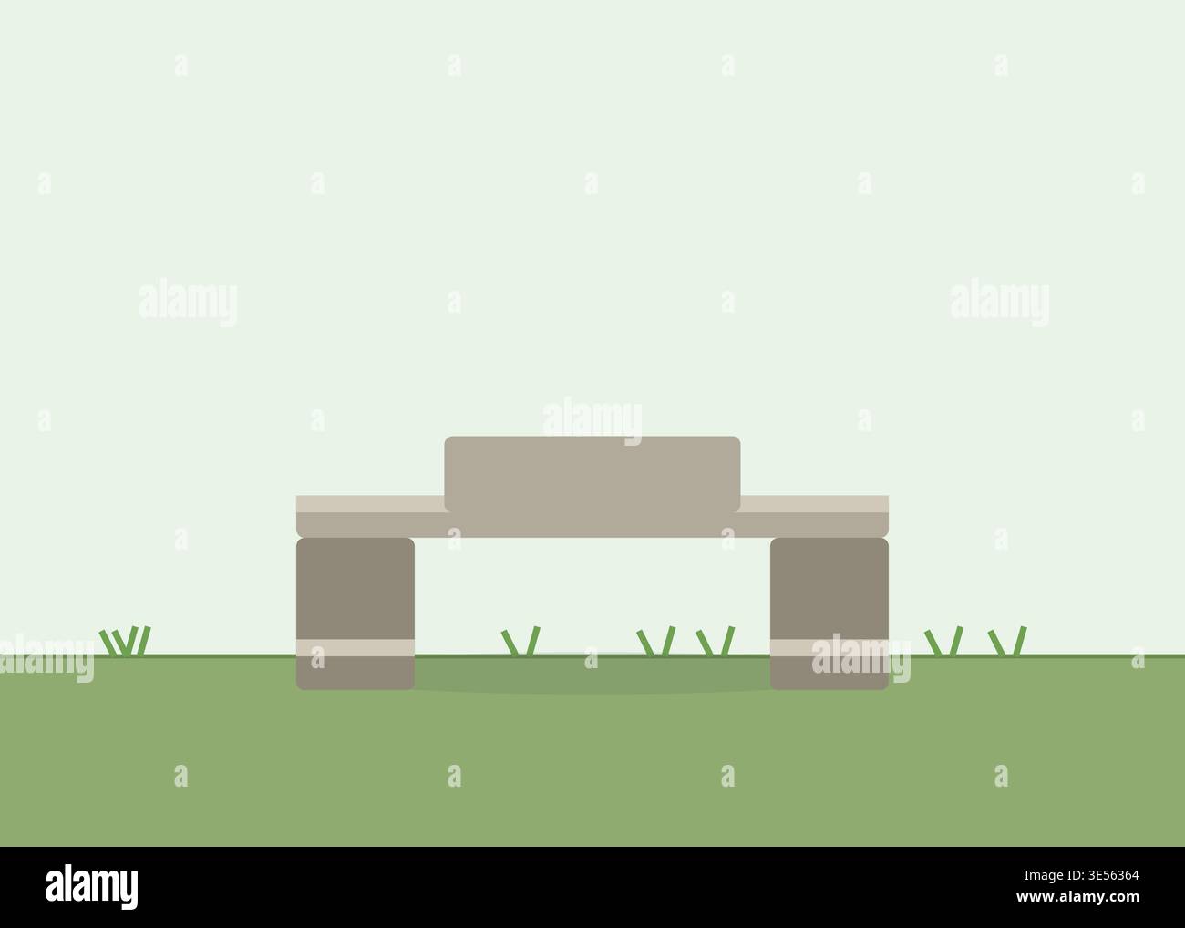 Simple graphic of outdoor concrete bench, natural light, peaceful park environment. Stock Vector