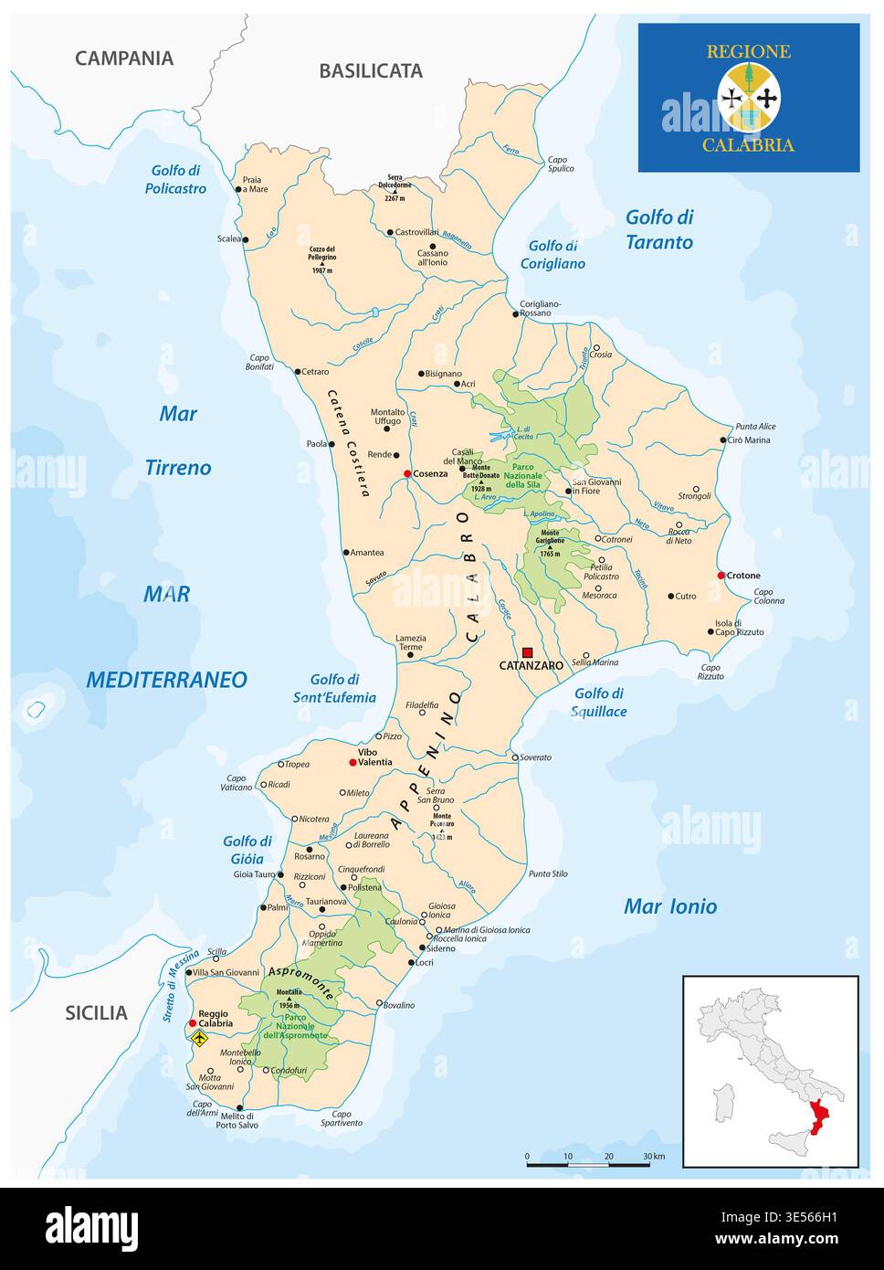 Map of the Italian region of Calabria Stock Photo
