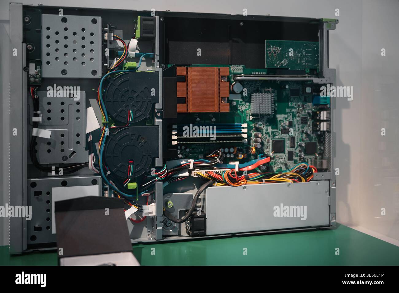 Opened classic server internals. A detailed interior view of an older ...