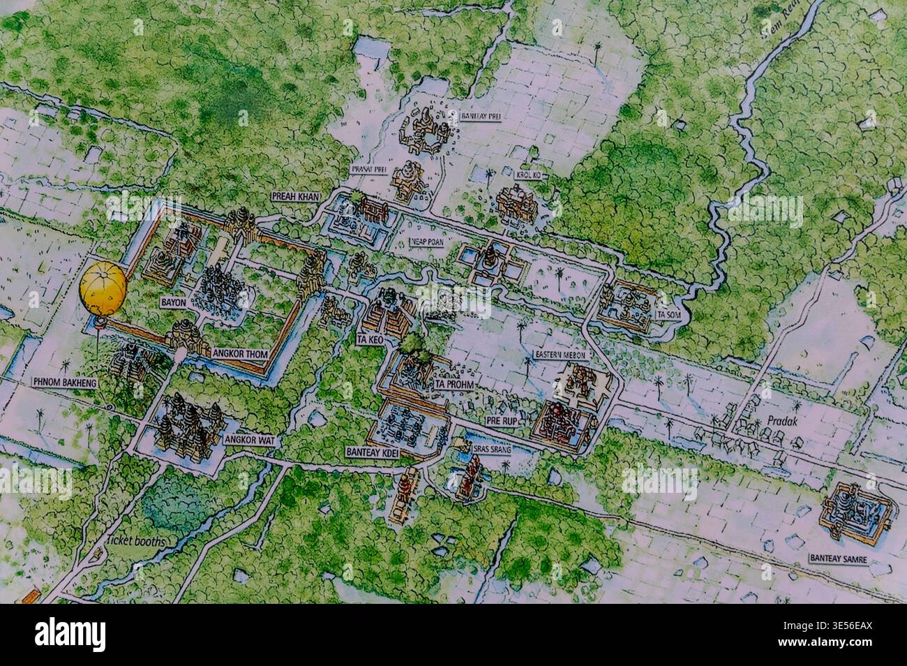 The large tourist map of the Angkor Archaeological Park, showing temple ...