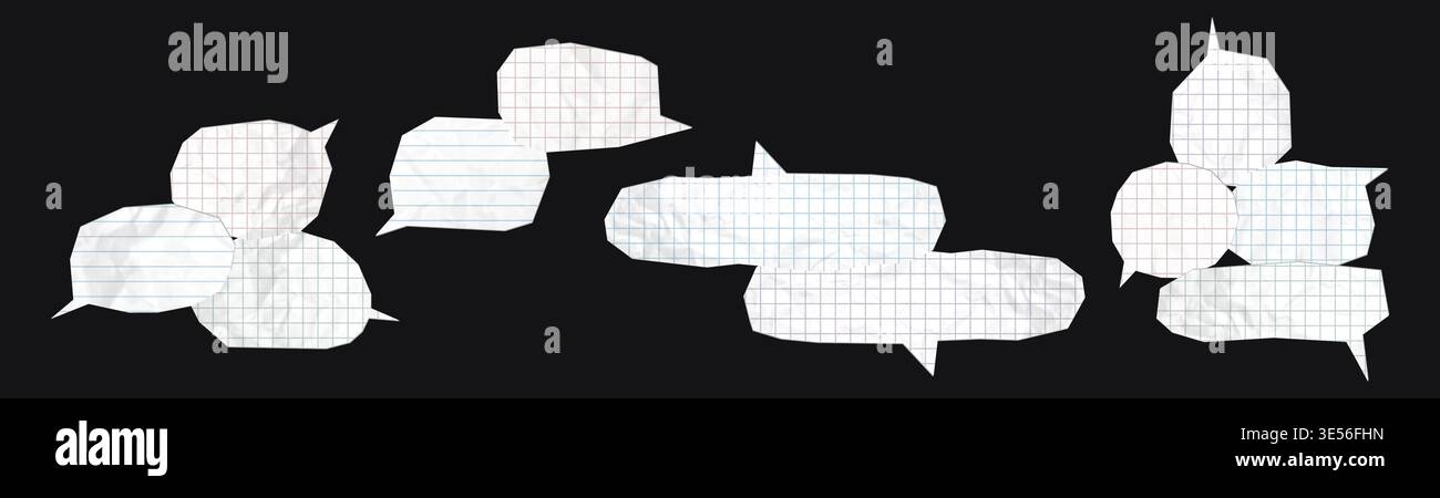 Speech bubbles lined graph crumpled paper set vector illustration Stock Vector