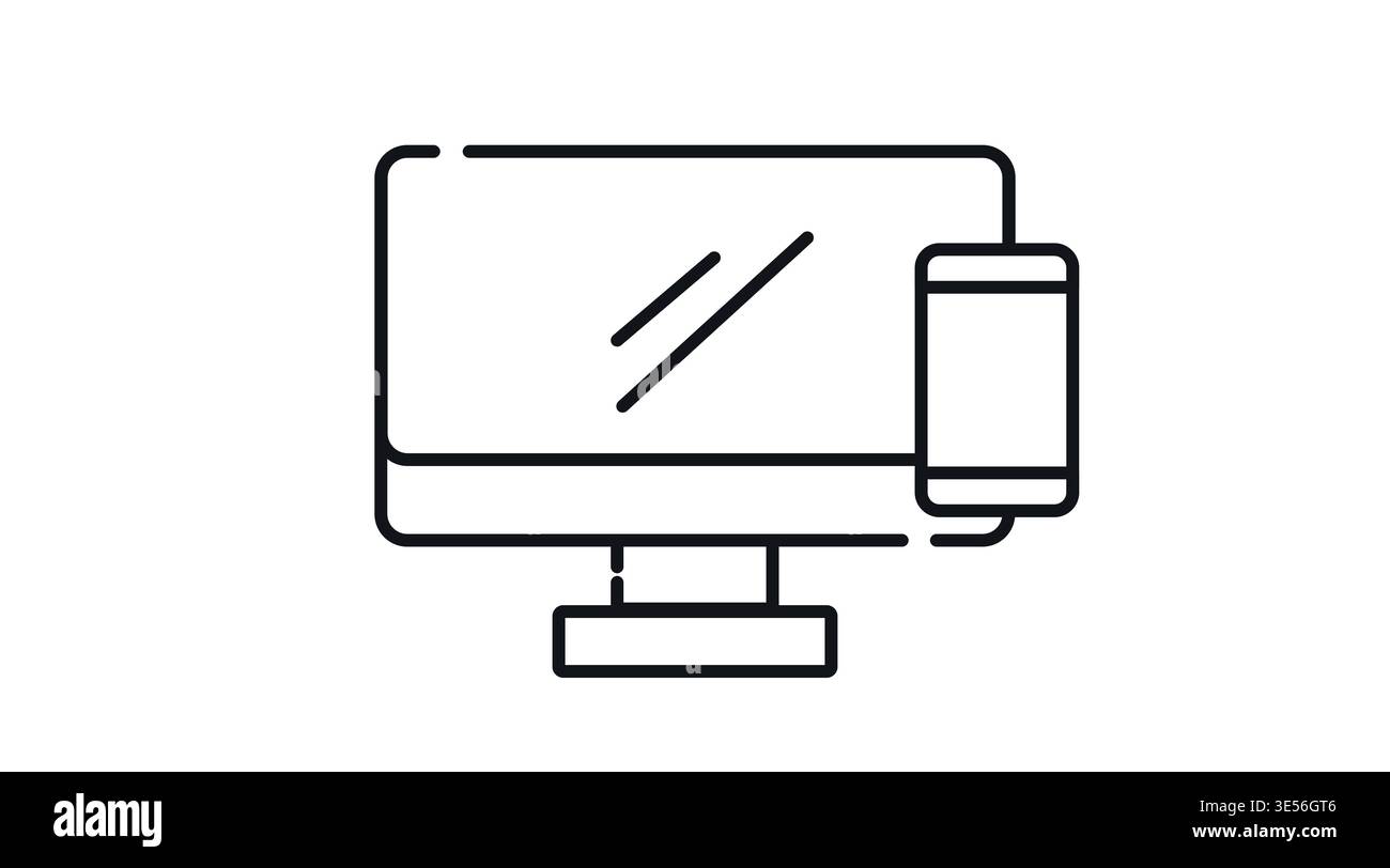 Desktop computer and smartphone line vector icon Stock Vector