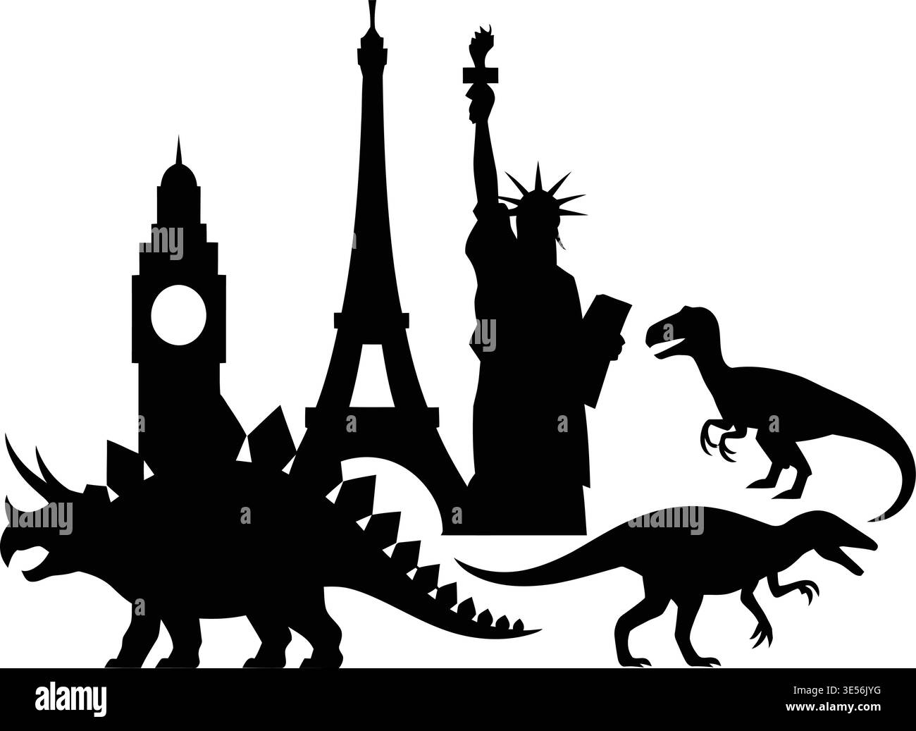 Creative black and white illustration featuring iconic landmarks and ...