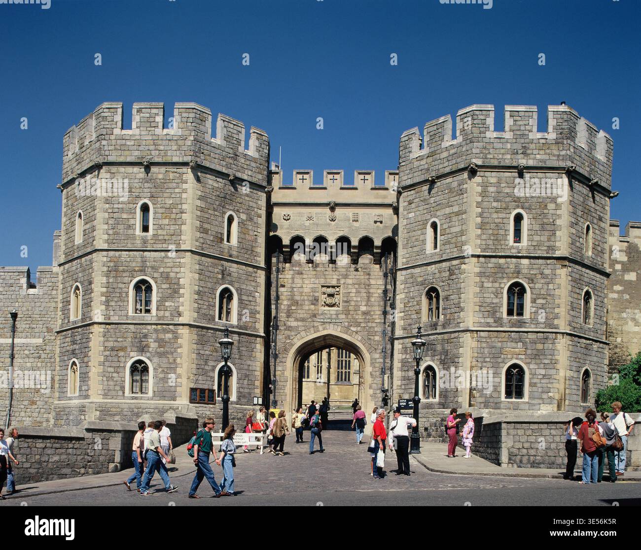 United Kingdom. England. Berkshire. Windsor Castle entrance towers. Stock Photo