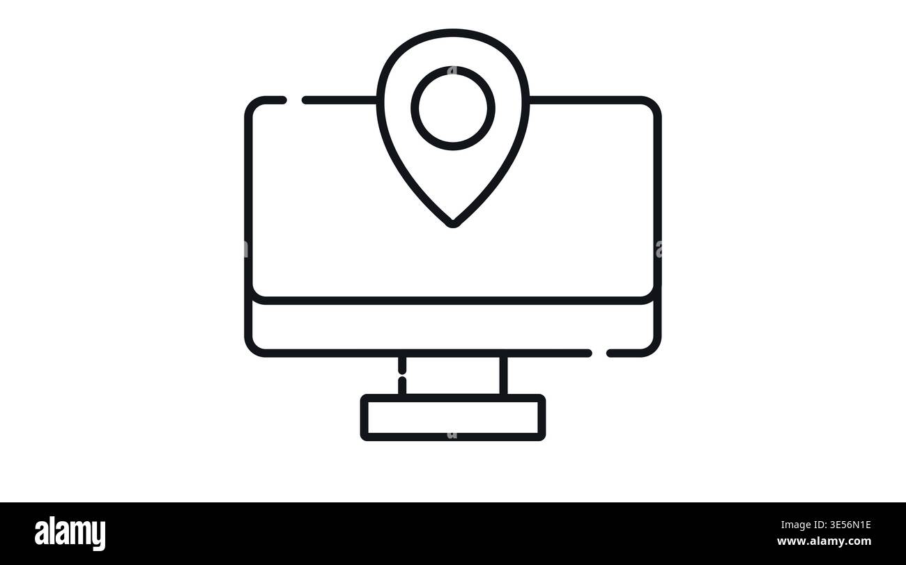 Desktop computer with location pin icon on screen Stock Vector