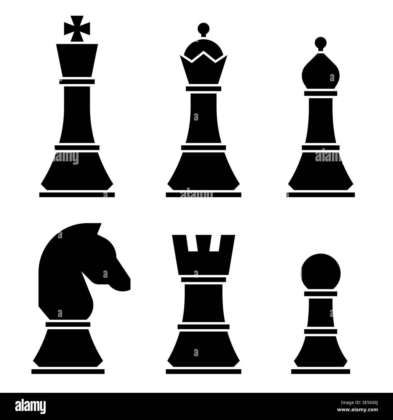 A set of chess pieces in a solid style Stock Vector
