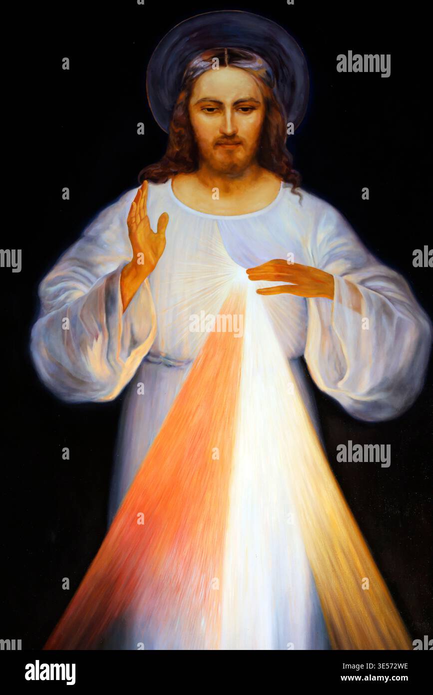 Jesus Rays Divine Mercy image of Jesus Christ, with red ray (Blood) and pale ray ...