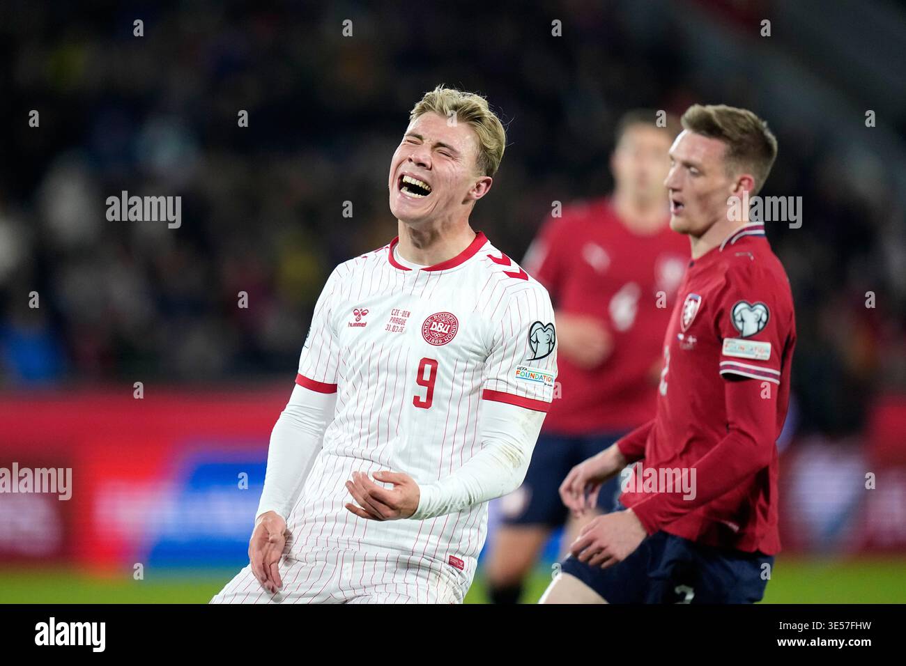 Hjlund Denmark's Rasmus Hjlund reacts after a missed chance to score during ...